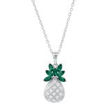 4X2 mm Marquise Lab Created Emerald & Round White Diamond Ladies Pineapple Pendant, Sterling Silver
