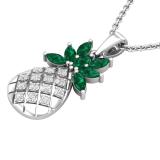 4X2 mm Marquise Lab Created Emerald & Round White Diamond Ladies Pineapple Pendant, Sterling Silver