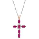 5X3 mm Oval Lab Created Ruby & Round White Diamond Ladies Cross Pendant, 14K White & Rose Gold