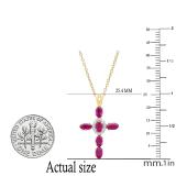 5X3 mm Oval Lab Created Ruby & Round White Diamond Ladies Cross Pendant, 18K White & Yellow Gold