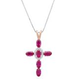 5X3 mm Oval Lab Created Ruby & Round White Diamond Ladies Cross Pendant, Rose Gold Plated Sterling Silver