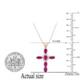 5X3 mm Oval Lab Created Ruby & Round White Diamond Ladies Cross Pendant, Rose Gold Plated Sterling Silver