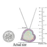 14 mm Heart Lab Created Opal & Round Lab Created Pink Sapphire Ladies Halo Pendant Sterling Silver