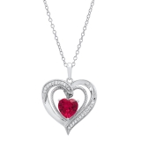 7mm Heart Shape Lab Created Ruby & Round Lab Created White Sapphire Double Heart Slider Pendant with 18 Inch Silver Chain for Women | 925 Sterling Silver