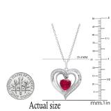 7mm Heart Shape Lab Created Ruby & Round Lab Created White Sapphire Double Heart Slider Pendant with 18 Inch Silver Chain for Women | 925 Sterling Silver
