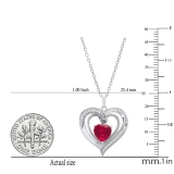 7mm Heart Shape Lab Created Ruby & Round Lab Created White Sapphire Double Heart Slider Pendant with 18 Inch Silver Chain for Women | 925 Sterling Silver