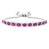 5 MM Each Lab Created Round Ruby & White Sapphire Ladies Bolo Bracelet Sterling Silver