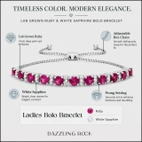 5 MM Each Lab Created Round Ruby & White Sapphire Bolo Bracelet Sterling Silver for Women