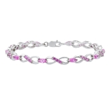 6X4 mm Marquise & Round Lab Created Pink Sapphire Ladies Infinity Bracelet Sterling Silver