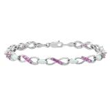 6X4 mm Marquise Lab Created Opal & Round Pink Sapphire Ladies Infinity Bracelet Sterling Silver