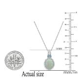 Lab Created 9x7mm Center Oval Opal & Round White Sapphire, Natural Blue Topaz Halo Style Pendant with 18 inch Silver Chain for Her in 925 Sterling Silver
