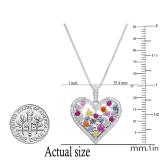 Round Lab Created Multi Color Sapphires Ladies Heart Shape Pendant 925 Sterling Silver