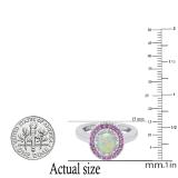 8X5.5 mm Created Opal Created Pink Sapphire & Natural Diamond Accent Ladies Ring Sterling Silver