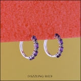 5X3 mm Oval Amethyst & Round Created Sapphire Ladies Huggies Hoop Earrings 925 Sterling Silver