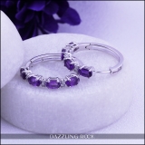 5X3 mm Oval Amethyst & Round Created Sapphire Ladies Huggies Hoop Earrings 925 Sterling Silver