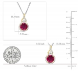 7 mm Round Lab Created Ruby & Natural White Diamond Pendant for Women with 18 inch Silver Chain in 14K Yellow Gold
