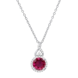 7 mm Round Lab Created Ruby & Natural White Diamond Pendant for Women with 18 inch Silver Chain in 925 Sterling Silver