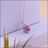 7 mm Round Lab Created Ruby & Natural White Diamond Pendant for Women with 18 inch Silver Chain in 925 Sterling Silver