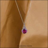7 mm Round Lab Created Ruby & Natural White Diamond Pendant for Women with 18 inch Silver Chain in 925 Sterling Silver