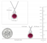 7 mm Round Lab Created Ruby & Natural White Diamond Pendant for Women with 18 inch Silver Chain in 925 Sterling Silver