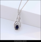 5X7 MM Pear Created Blue Sapphire & White Sapphire Ladies Swirl Teardrop Pendant, Sterling Silver