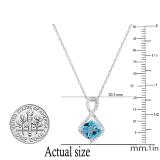 Cushion Blue Topaz & Round White Sapphire Infinity Pendant with Silver Chain, 925 Sterling Silver