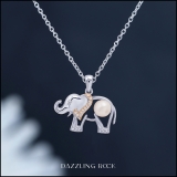 White Freshwater Pearl & White Sapphire Elephant Pendant with Silver Chain, 925 Sterling Silver