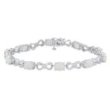 4.7x6.7mm Oval Created Opal with Round White Diamond Accents Infinity Bracelet 925 Sterling Silver