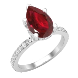 10X7 Pear Shaped Lab Created Ruby & Round White Diamond Engagemnet Halo Ring for Women in 10K White Gold