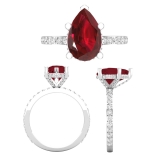 10X7 Pear Shaped Lab Created Ruby & Round White Diamond Engagemnet Halo Ring for Women in 10K White Gold