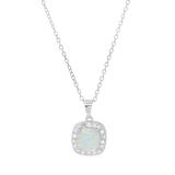 7 mm Cushion Lab Created Opal & Round White Sapphire Ladies Halo Pendant | 925 Sterling Silver