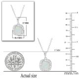 7 mm Cushion Lab Created Opal & Round White Sapphire Ladies Halo Pendant | 925 Sterling Silver