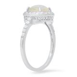 7 mm Cushion Lab Created Opal & Round White Sapphire Ladies Halo Engagement Ring | Sterling Silver