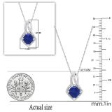 7 mm Cushion Lab Created Blue Sapphire Ladies Pendant with Natural Diamond Accents, Sterling Silver
