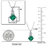 7 mm Cushion Created Emerald Ladies Infinity Tiny Pendant with Round Diamond Accent, Sterling Silver