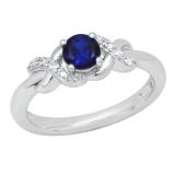 5 mm Round Created Blue Sapphire Ladies Knot Ring with Natural Diamond Accents | 925 Sterling Silver