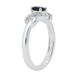 5 mm Round Created Blue Sapphire Ladies Knot Ring with Natural Diamond Accents | 925 Sterling Silver