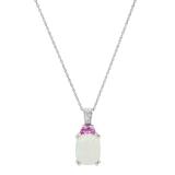 7.5X10mm Created Opal & Pink Sapphire Ladies Pendant with Natural Diamond Accent, 10K White Gold