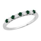2 MM  Round Lab Created Emerald & Natural White Diamond 9 Stones Wedding Band |14K White Gold