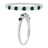 2 MM  Round Lab Created Emerald & Natural White Diamond 9 Stones Wedding Band |14K White Gold