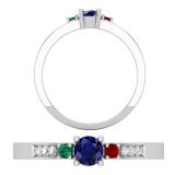 Lab Created Multi Gem Stone With Natural White Diamond Three Stone Engagement Ring 925 Sterling Silver