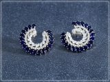 Oval Lab Created Blue Sapphire & Marquise, Round White Diamond Spiral Circle Stud Earrings for Women in 925 Sterling Silver in Push Back