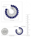 Oval Lab Created Blue Sapphire & Marquise, Round White Diamond Spiral Circle Stud Earrings for Women in 925 Sterling Silver in Push Back
