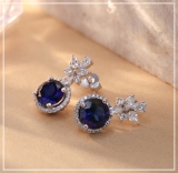 8mm Round Lab Created Blue Sapphire & Pear, Marquise, Round White Diamond Halo Stud Earrings for Her in 10K White Gold in Push Back