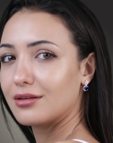 8mm Round Lab Created Blue Sapphire & Pear, Marquise, Round White Diamond Halo Stud Earrings for Her in 10K White Gold in Screw Back