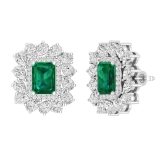 Emerald Cut Lab Created Emerald, Pear & Round White Diamond Halo Stud Earrings for Women in 10K White Gold in Push Back