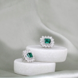 Emerald Cut Lab Created Emerald, Pear & Round White Diamond Halo Stud Earrings for Women in 10K White Gold in Push Back