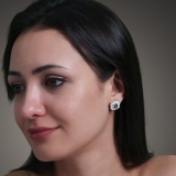Emerald Cut Lab Created Emerald, Pear & Round White Diamond Halo Stud Earrings for Women in 925 Sterling Silver in Screw Back