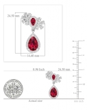 Pear Lab Created Ruby, Pear & Round White Diamond Teardrop Dangling Earrings for Women in 925 Sterling Silver in Push Back