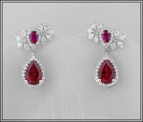 Pear Lab Created Ruby, Pear & Round White Diamond Teardrop Dangling Earrings for Women in 925 Sterling Silver in Screw Back